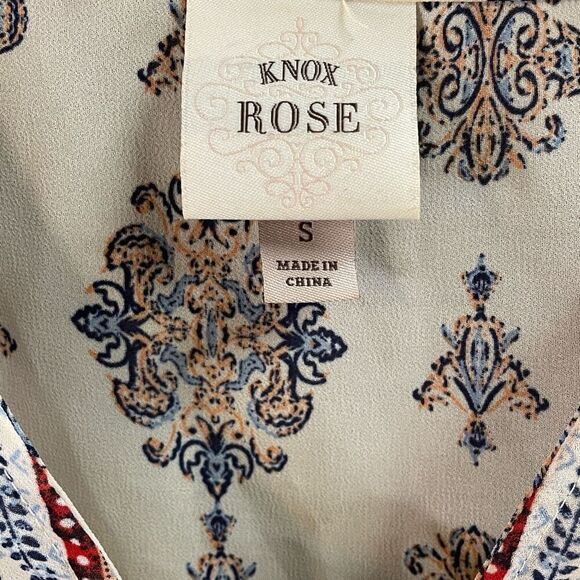 KNOX ROSE Women's Large Floral Boho Chic Peasant V Tie Neck Tassels Sheer Size S - Picture 7 of 8